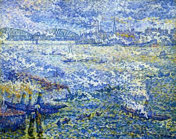 (image for) Handmade Oil painting for home canvas, oil painting framed canvas for living room Paul Signac's painting, Steamboats, Rotterdam